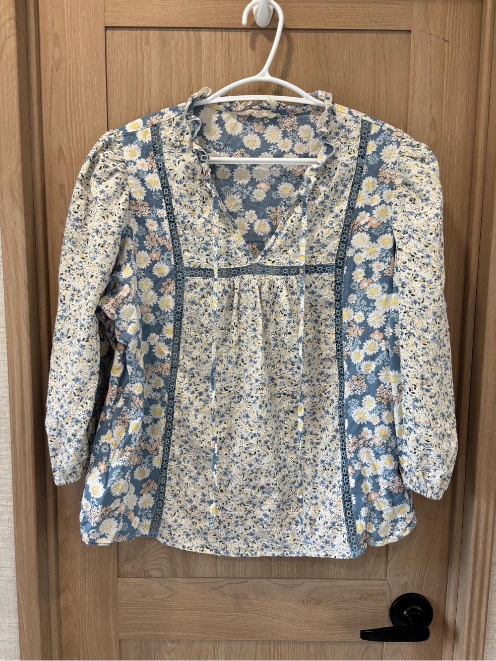 Solitaire Boho Floral Top Size L Eyelet Prairie Coquette Girl Summer Blouse